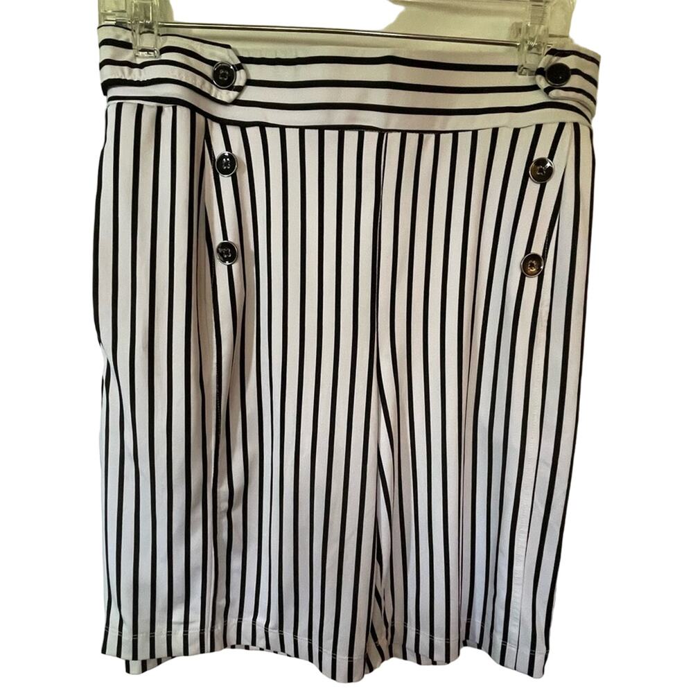 Shorts Women Nautical Sailor Preppy M Black White Striped Sailor Buttons Pockets